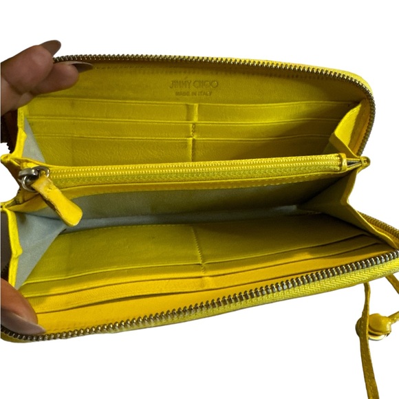 Jimmy Choo Yellow Silver Nelli Star Studded Envelope Long Wallet Italy GUC - Picture 8 of 9